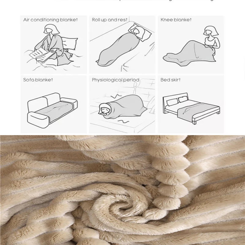 Super Soft Flannel Blankets For Beds Solid Striped Mink Throw Sofa Cover Bedspread Winter Warm Blankets