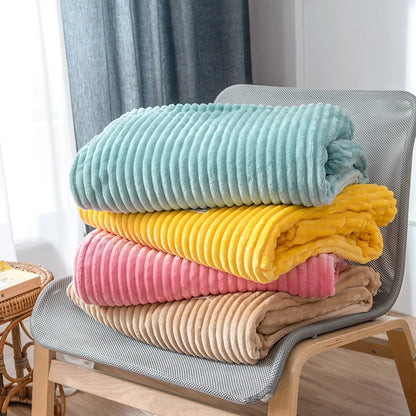 Super Soft Flannel Blankets For Beds Solid Striped Mink Throw Sofa Cover Bedspread Winter Warm Blankets