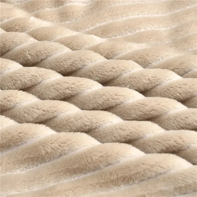 Super Soft Flannel Blankets For Beds Solid Striped Mink Throw Sofa Cover Bedspread Winter Warm Blankets