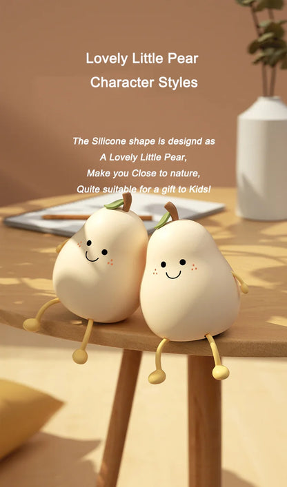 Creative Mini Cute Cartoon Pear Shaped Pat Light Bedroom Lamp Soft Silicone Rechargeable Night Light for Kids