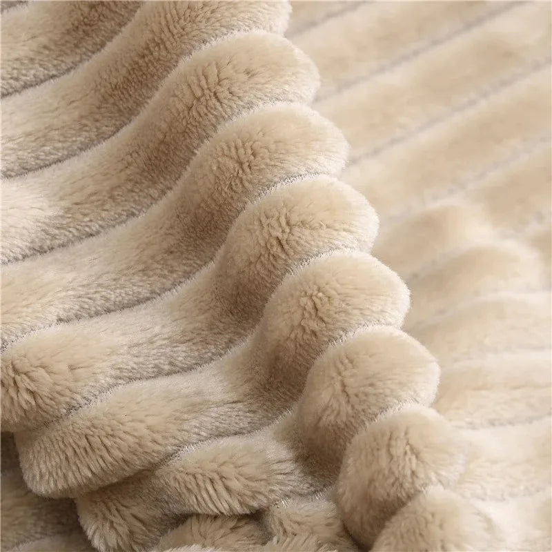 Super Soft Flannel Blankets For Beds Solid Striped Mink Throw Sofa Cover Bedspread Winter Warm Blankets