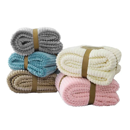 Super Soft Flannel Blankets For Beds Solid Striped Mink Throw Sofa Cover Bedspread Winter Warm Blankets