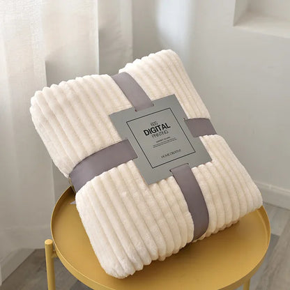 Super Soft Flannel Blankets For Beds Solid Striped Mink Throw Sofa Cover Bedspread Winter Warm Blankets
